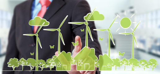 Businessman touching renewable energy sketch
