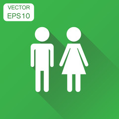 Vector man and woman icon. Business concept wc toilet pictogram. Vector illustration on green background with long shadow.