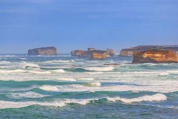 Wave of Very Big rock in the sea, Aerial view of High orange cliff with observation deck on the...