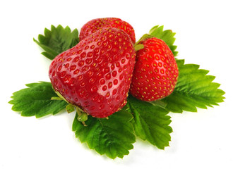 whole strawberry and leaves