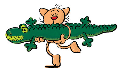inflatable crocodile, cat, summer, humor