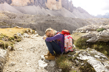 tourist girl at the Dolomites