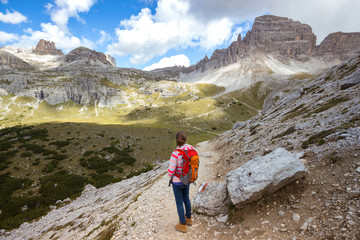 tourist girl at the Dolomites