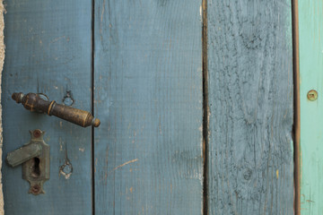 Old door with lock, Old wood texture, Green background