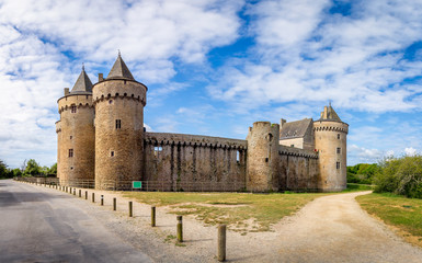 Panoramic view of Chateau de Suscinio in Gulf of Morbihan, Brittany (Bretagne), France.