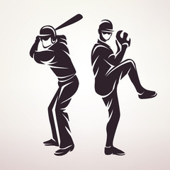 baseball players symbol, stylized vector silhouette