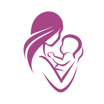 mother and baby icon, stylized vector symbol