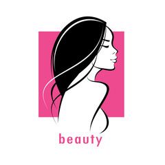 beautiful woman stylized vector silhouette, haircut outlined symbol