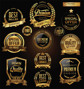 Luxury badges and labels with laurel wreath golden collection