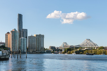 Brisbane river with Story bridge and skyscrapers, Brisbane, Queensland, Australia