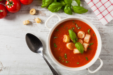 Traditional tomato soup, served with croutons.