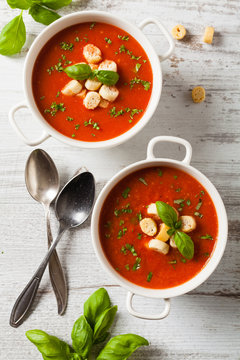 Traditional tomato soup, served with croutons.
