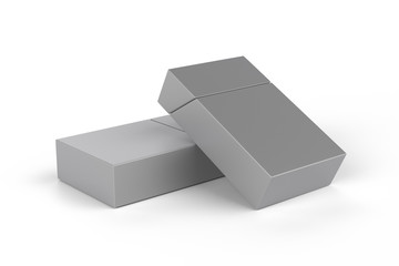 3D render composition of two king size cigarette boxes or packs on a white background with shadow. Clipping path. For your design.