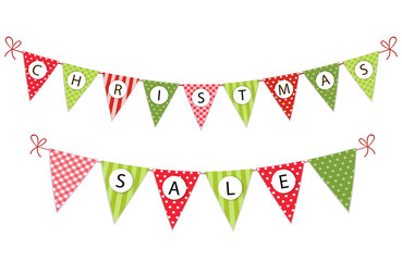 Festive bunting flags with letters Merry Christmas in traditional colors