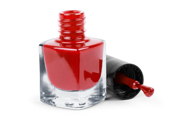 Red nail polish on a white background