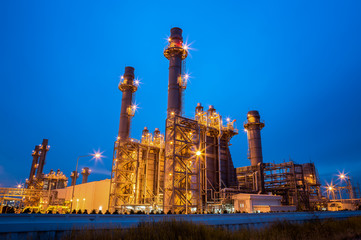 Gas turbine electrical power plant with twilight - obrazy, fototapety, plakaty