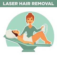 Laser hair removal promotional poster with salon master and client