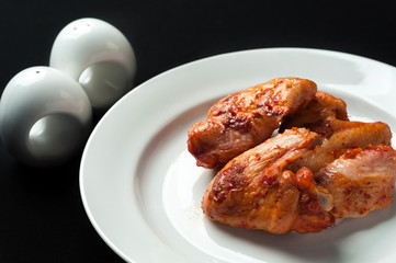 snack to beer on a large wooden plate with the sauce
