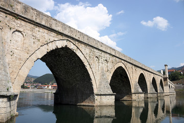 Fototapeta na wymiar famous old stone bridge Visegrad Bosnia