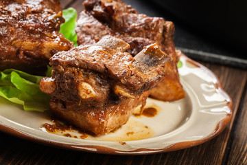 Pork spare ribs served on a plate