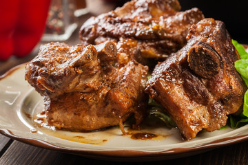 Fototapeta na wymiar Pork spare ribs served on a plate