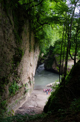 Fototapeta na wymiar Stunning beauty of the mountains of the Northwest Caucasus . Waterfalls