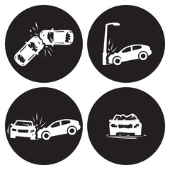 Crashed Cars vector Car eccident icons set