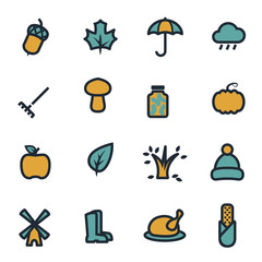 Vector flat autumn icons set