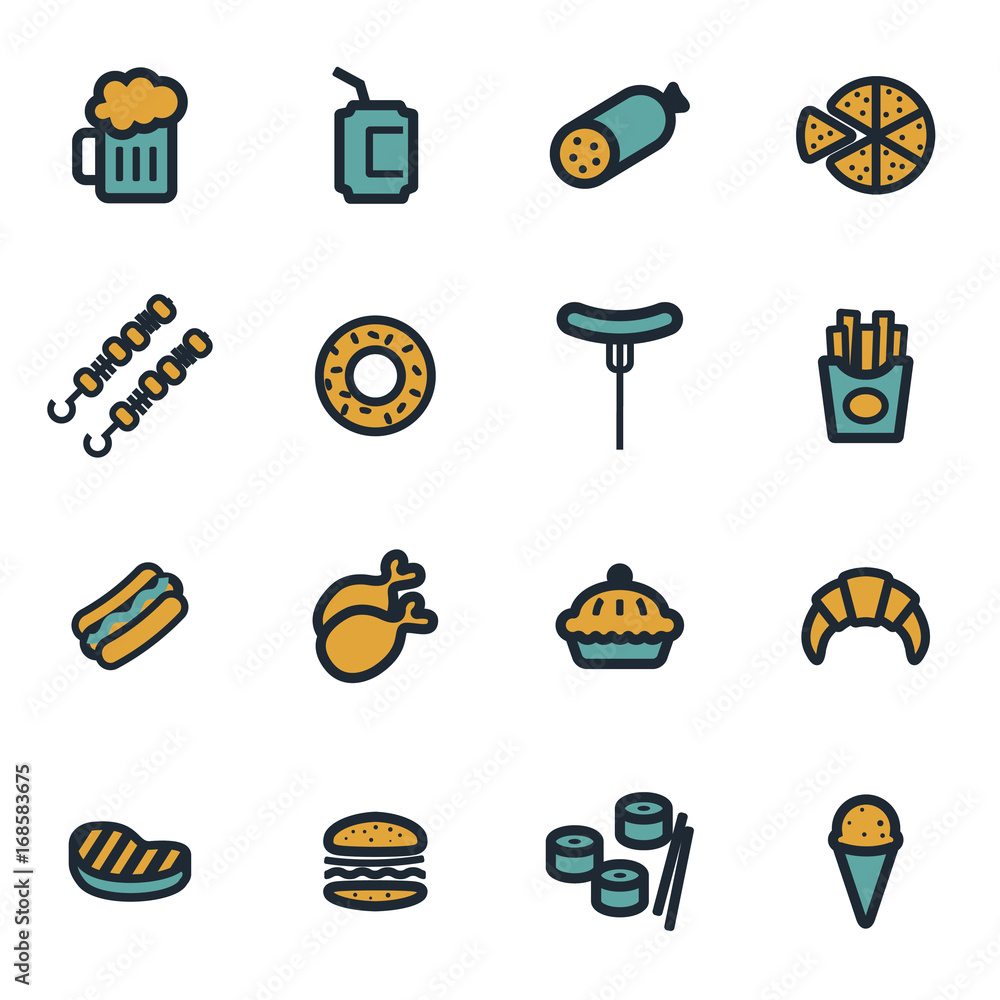 Wall mural Vector flat fastfood icons set