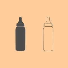 Baby bottle symbol dark grey set icon .