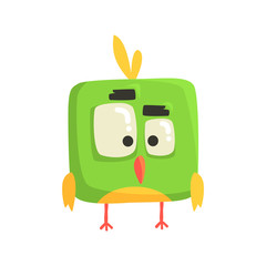 Cute little green funny chick bird square shape colorful character vector Illustration