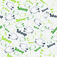 Vector seamless pattern - sheeps on the green background.