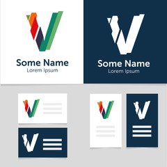 Editable business card template with V letter logo.Vector illustration.EPS10.