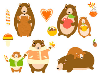 Set of cute bear with baby