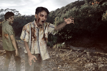Two asian zombies with wounded face