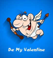 Happy Funny Cupid with Bow and Arrow