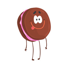 Cute macaroon character, cartoon funny dessert vector Illustration