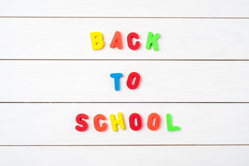 Back to school on white wooden table