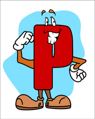 Happy Cartoon Alphabet P Vector Character