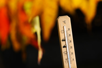 nice weather in the autumn shown with mercury thermometer