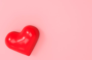 3d rendering. one sweet red heart on pink background with copy space