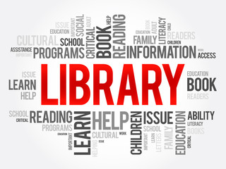 Library word cloud collage, education concept background