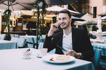 The young businessman in a town