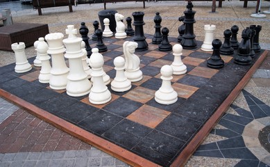 Giant outdoor chess set with huge chess pieces