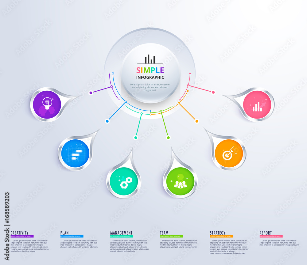 Aufkleber business data visualization. process chart. abstract elements of graph, diagram with 6 steps, parts 