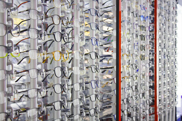 glasses hang in the shop
