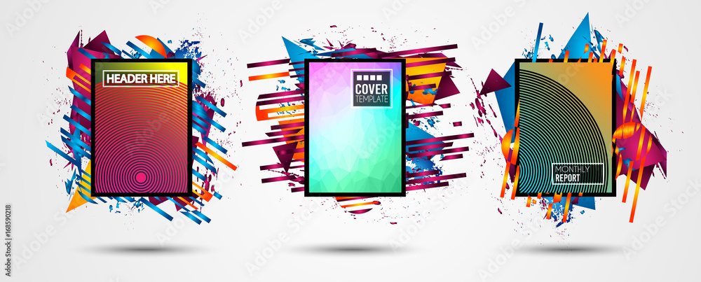 Aufkleber futuristic frame art design with abstract shapes and drops of colors behind the space for text. mode