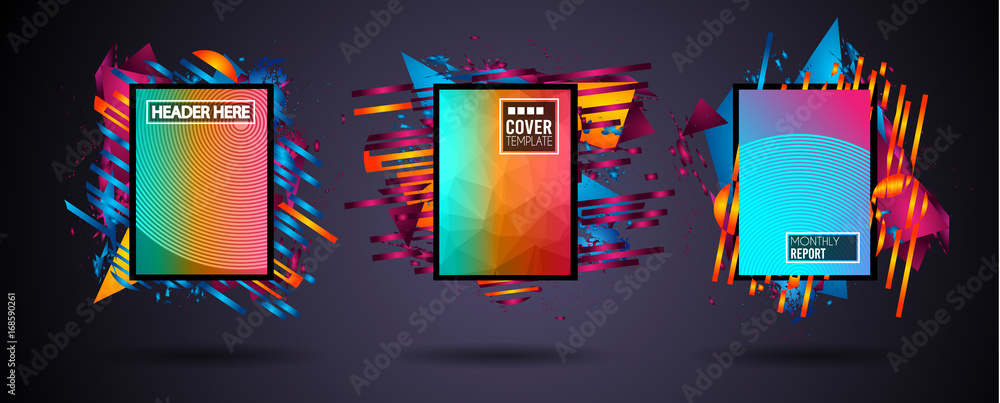 Aufkleber futuristic frame art design with abstract shapes and drops of colors behind the space for text. mode