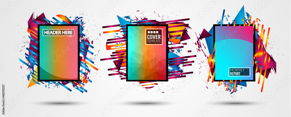 Aufkleber futuristic frame art design with abstract shapes and drops of colors behind the space for text. mode