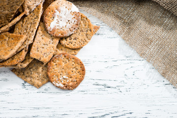 appetizing sweet homemade classical Italian crackers on light wooden background